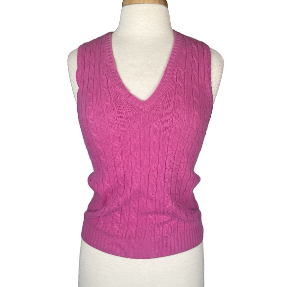 J Crew Pink CableKnit Sweater Vest Womens Small Merino Wool Preppy Schoolgirl - Picture 1 of 9